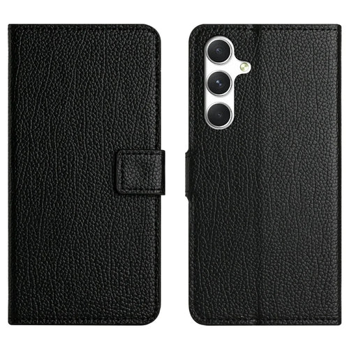 For Samsung Galaxy A37 5G  /  A36 5G Case PU Leather Wallet Phone Cover Litchi Texture, Black - 1