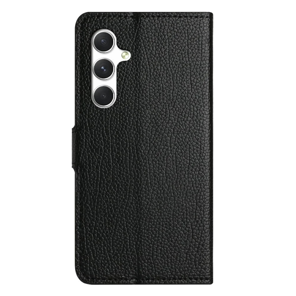 For Samsung Galaxy A37 5G  /  A36 5G Case PU Leather Wallet Phone Cover Litchi Texture, Black - 5