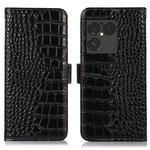 For Sony Xperia 1 VIII Case RFID Blocking Wallet Crocodile Texture Genuine Cow Leather Phone Cover - Black - 1