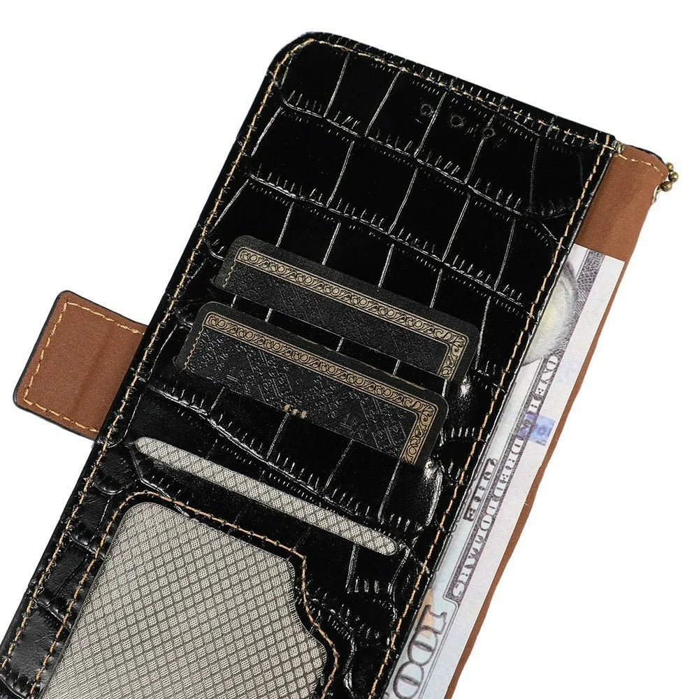 For Sony Xperia 1 VIII Case RFID Blocking Wallet Crocodile Texture Genuine Cow Leather Phone Cover - Black - 6