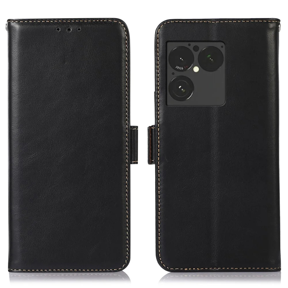 For Sony Xperia 1 VIII Case RFID Blocking Genuine Cow Leather Wallet Phone Cover - Black - 1