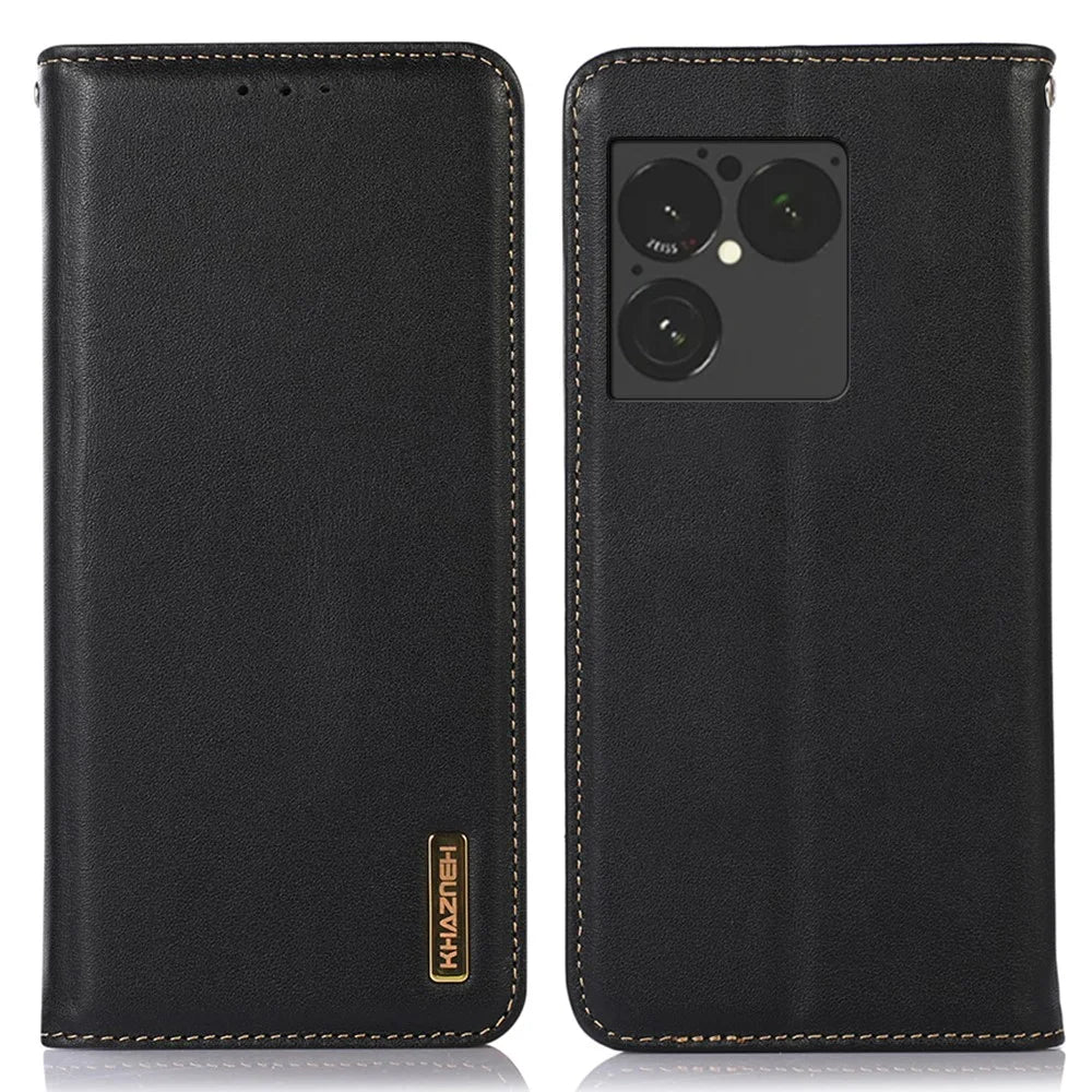KHAZNEH For Sony Xperia 1 VIII Case Wallet Genuine Cow Leather Phone Cover Nappa Texture - Black - 1