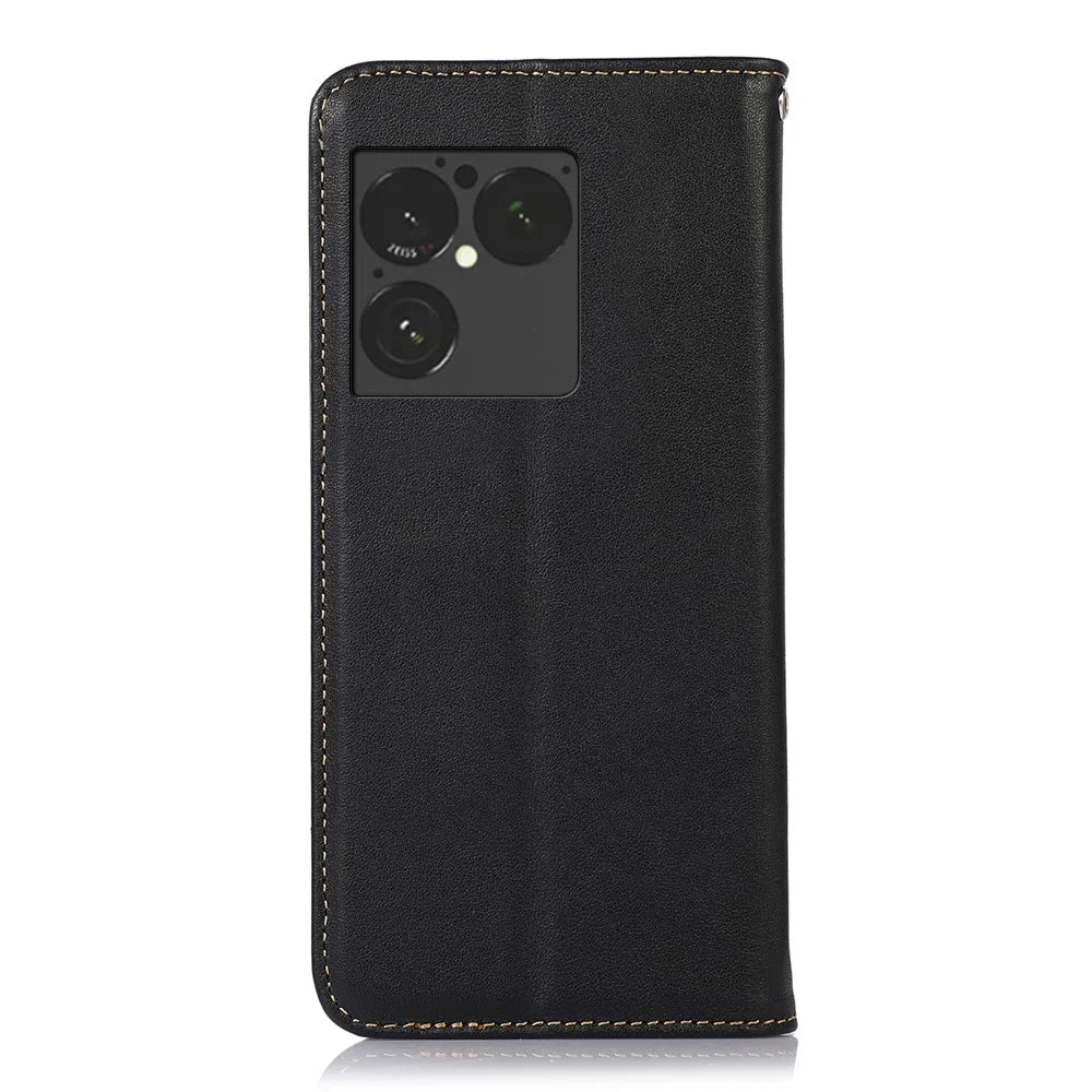 KHAZNEH For Sony Xperia 1 VIII Case Wallet Genuine Cow Leather Phone Cover Nappa Texture - Black - 7