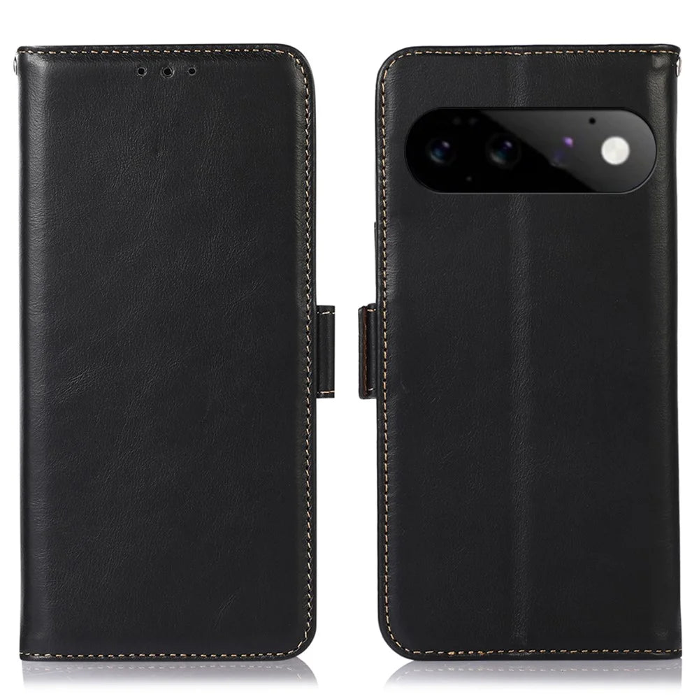 For Google Pixel 11 Pro Case RFID Blocking Genuine Cow Leather Wallet Phone Cover - Black - 1