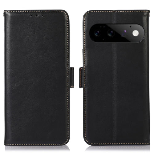 For Google Pixel 11 Pro Case RFID Blocking Genuine Cow Leather Wallet Phone Cover - Black - 1
