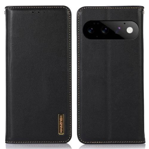 KHAZNEH For Google Pixel 11 Pro Case Wallet Genuine Cow Leather Phone Cover Nappa Texture - Black - 1