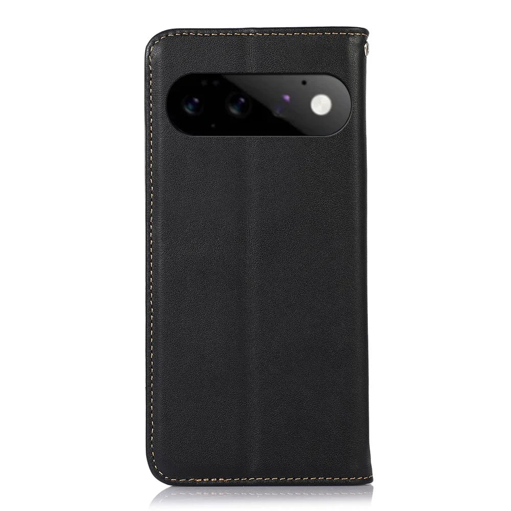 KHAZNEH For Google Pixel 11 Pro Case Wallet Genuine Cow Leather Phone Cover Nappa Texture - Black - 7