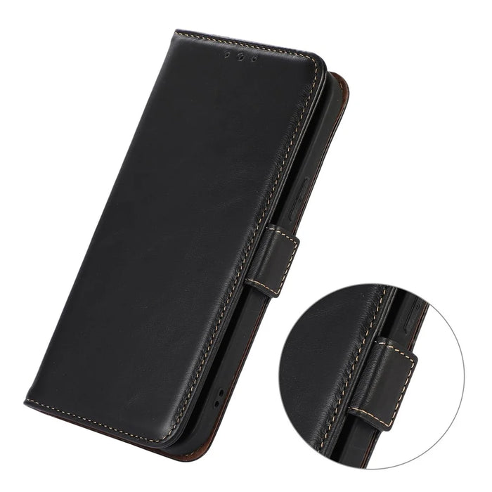 For Google Pixel 11 Pro XL Case RFID Blocking Genuine Cow Leather Wallet Phone Cover - Black - 5