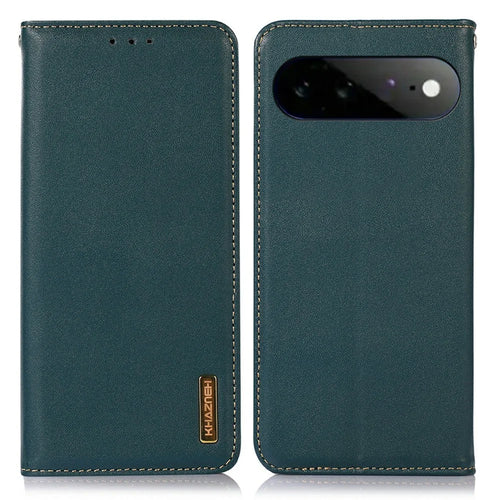 KHAZNEH For Google Pixel 11 Pro XL Case Wallet Genuine Cow Leather Phone Cover Nappa Texture - Green - 1