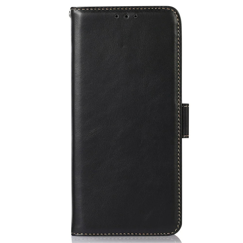 For Samsung Galaxy A27 5G Case RFID Blocking Genuine Cow Leather Wallet Phone Cover - Black - 7