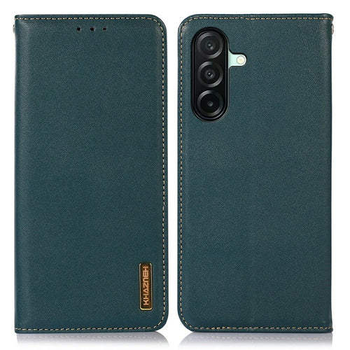 KHAZNEH For Samsung Galaxy A27 5G Case Wallet Genuine Cow Leather Phone Cover Nappa Texture - Green - 1