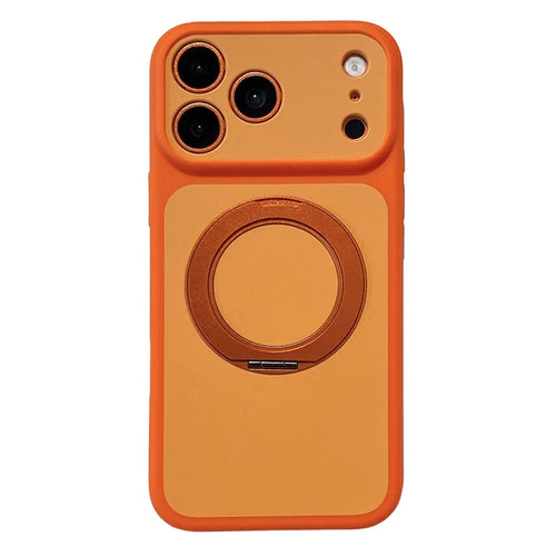 For iPhone 17 Pro Max Cell Phone Case with 360° Rotating Ring Kickstand Skin-feel Shockproof PC TPU Protective Cover - Orange - 1