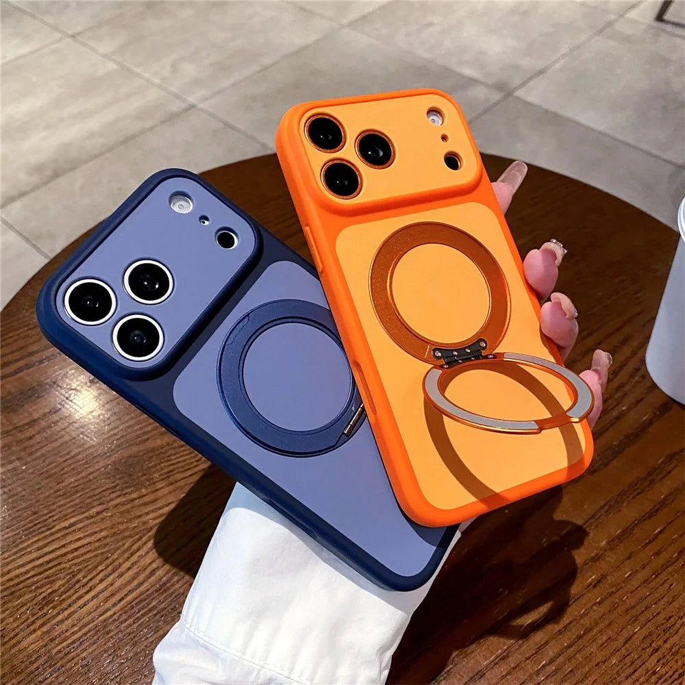 For iPhone 17 Pro Max Cell Phone Case with 360° Rotating Ring Kickstand Skin-feel Shockproof PC TPU Protective Cover - Orange - 6