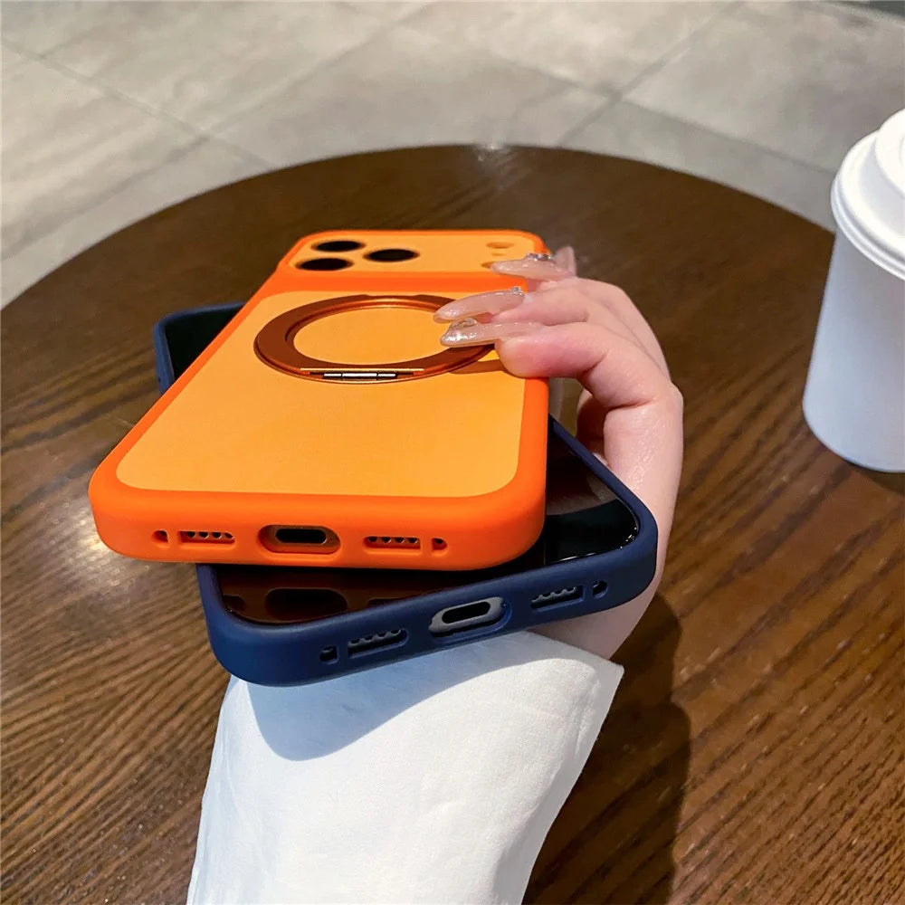 For iPhone 17 Pro Cell Phone Case with 360° Rotating Ring Kickstand Skin-feel Shockproof PC TPU Protective Cover - Orange - 5