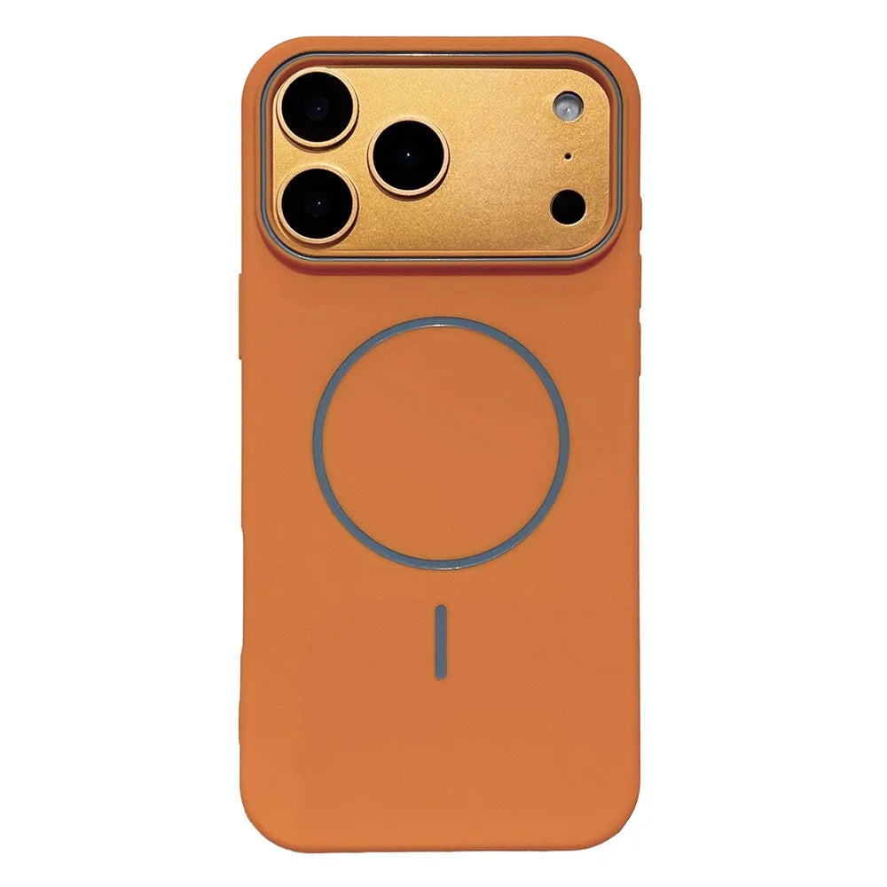 For iPhone 17 Pro Magnetic Case Matte Liquid Silicone Cover Compatible with Magsafe - Orange - 1