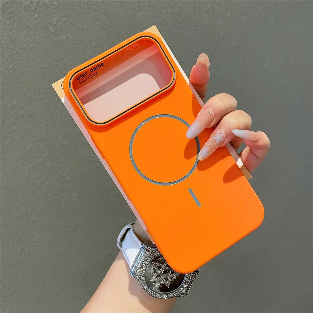 For iPhone 17 Pro Magnetic Case Matte Liquid Silicone Cover Compatible with Magsafe - Orange - 2