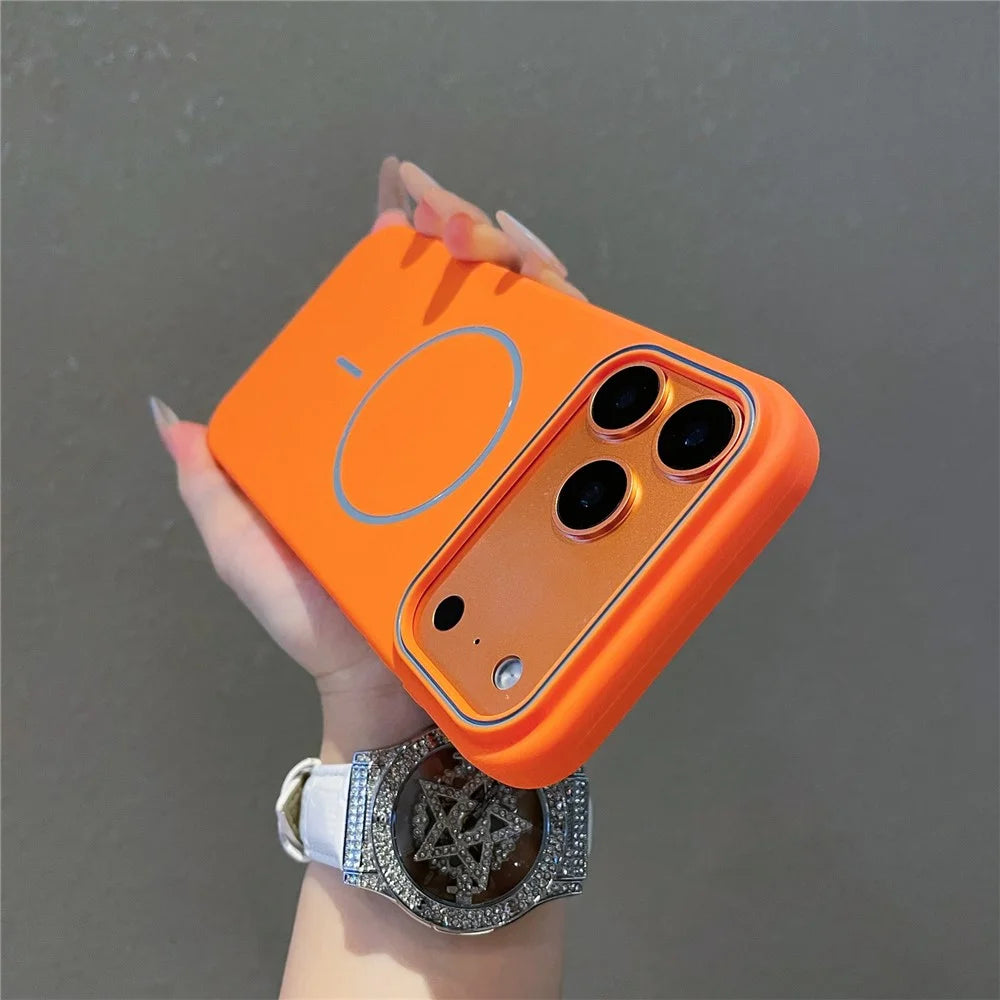 For iPhone 17 Pro Magnetic Case Matte Liquid Silicone Cover Compatible with Magsafe - Orange - 3