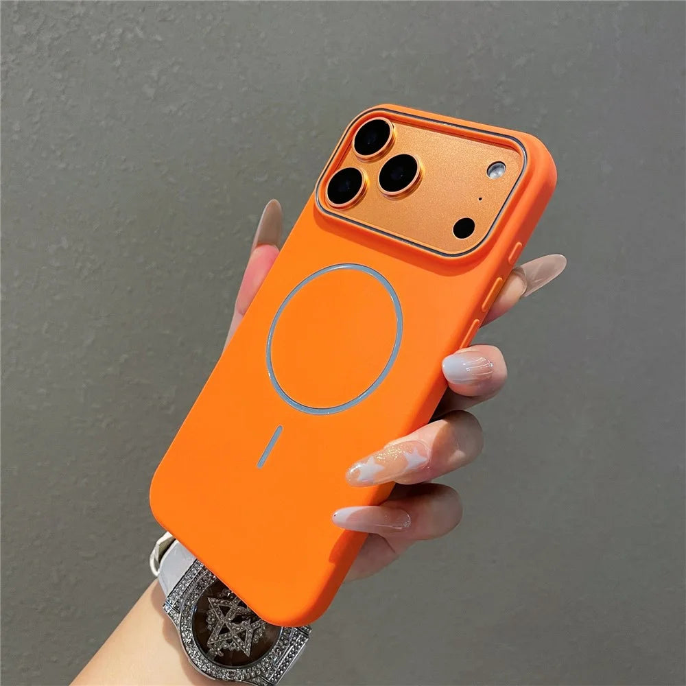 For iPhone 17 Pro Magnetic Case Matte Liquid Silicone Cover Compatible with Magsafe - Orange - 4
