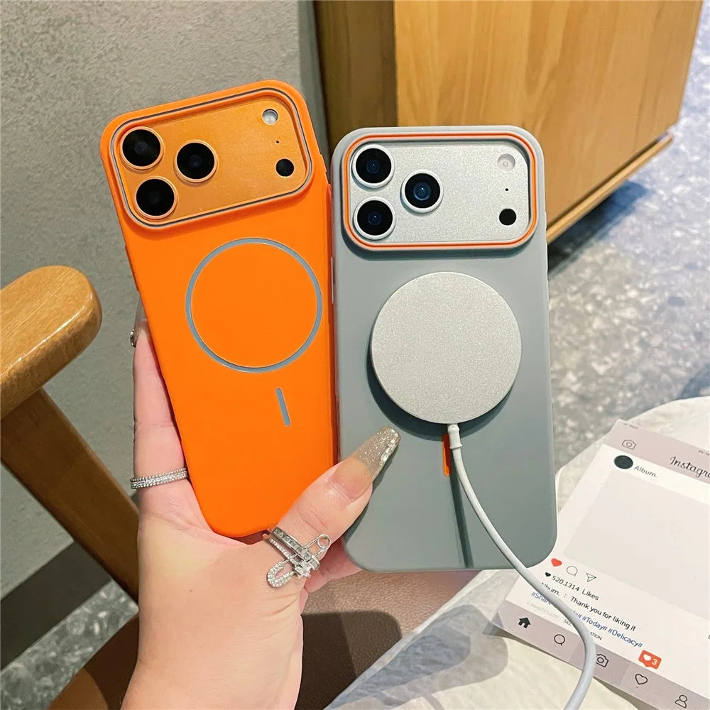 For iPhone 17 Pro Magnetic Case Matte Liquid Silicone Cover Compatible with Magsafe - Orange - 5