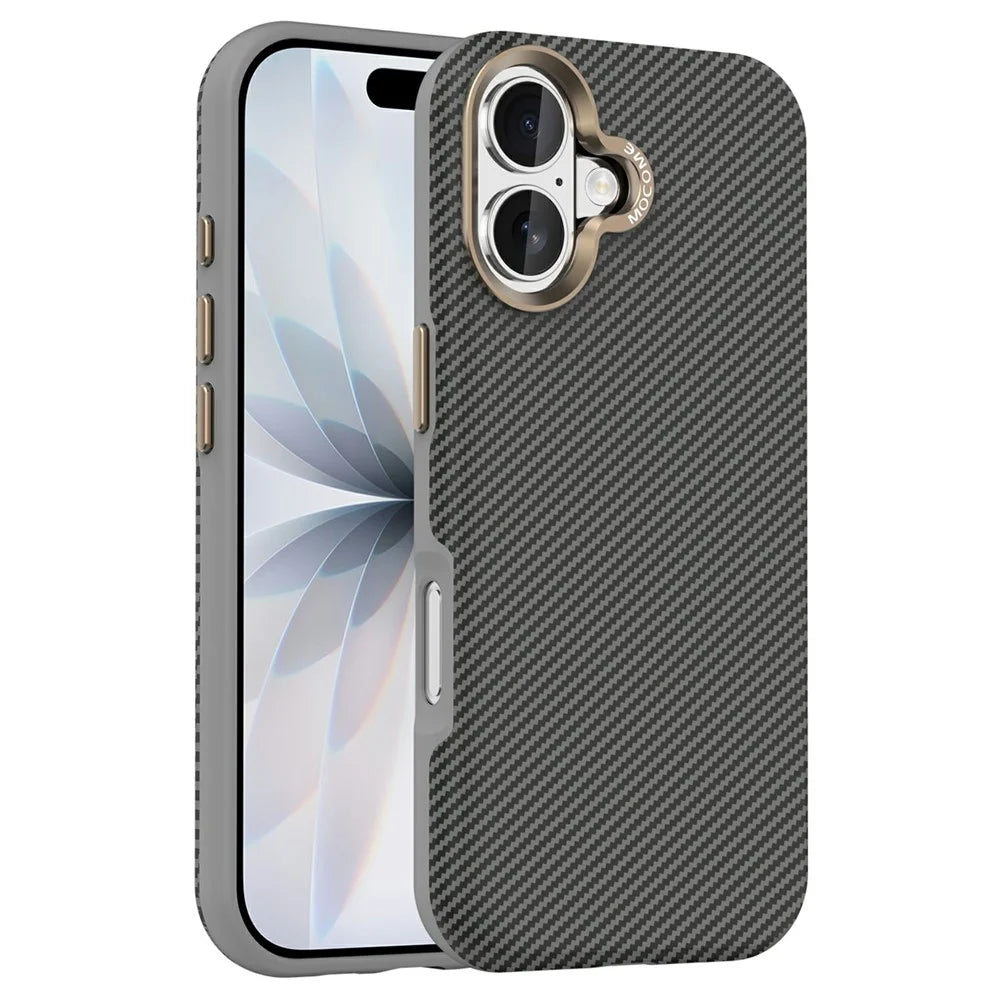 For iPhone 17 Case Compatible with MagSafe Carbon Fiber Texture Shockproof Leather TPU PC Protective Cover - Grey - 1