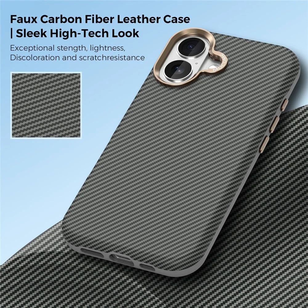For iPhone 17 Case Compatible with MagSafe Carbon Fiber Texture Shockproof Leather TPU PC Protective Cover - Grey - 3