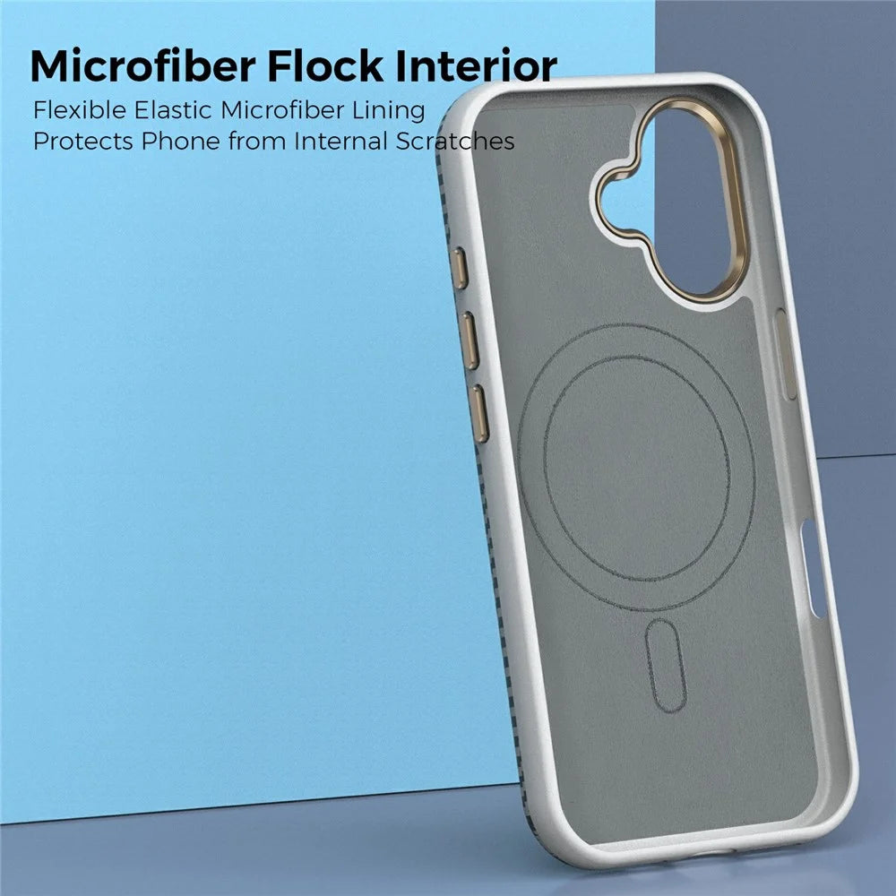 For iPhone 17 Case Compatible with MagSafe Carbon Fiber Texture Shockproof Leather TPU PC Protective Cover - Grey - 4
