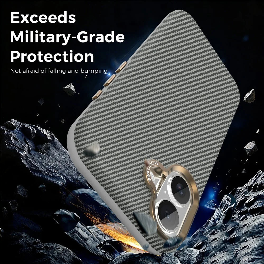 For iPhone 17 Case Compatible with MagSafe Carbon Fiber Texture Shockproof Leather TPU PC Protective Cover - Grey - 5