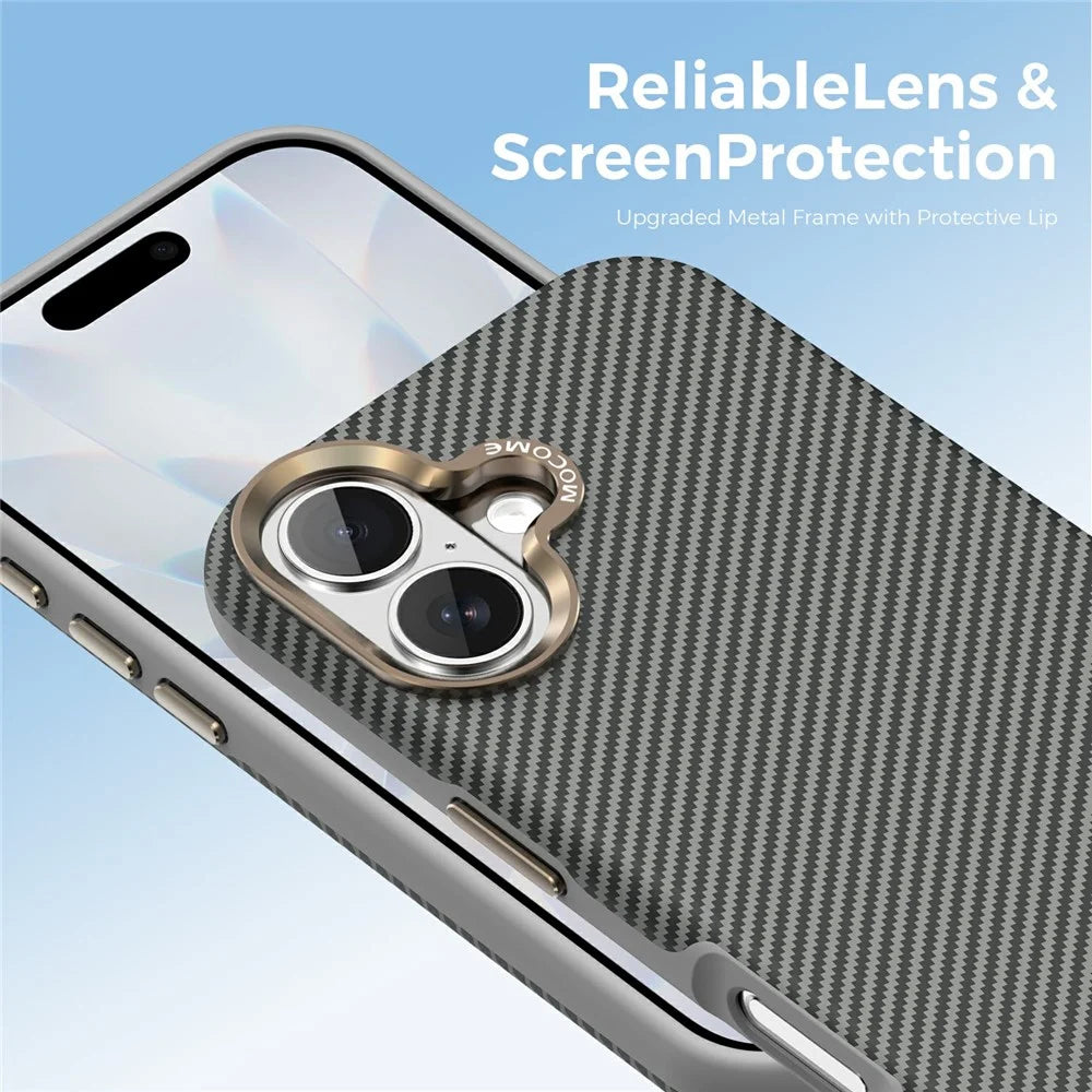 For iPhone 17 Case Compatible with MagSafe Carbon Fiber Texture Shockproof Leather TPU PC Protective Cover - Grey - 6