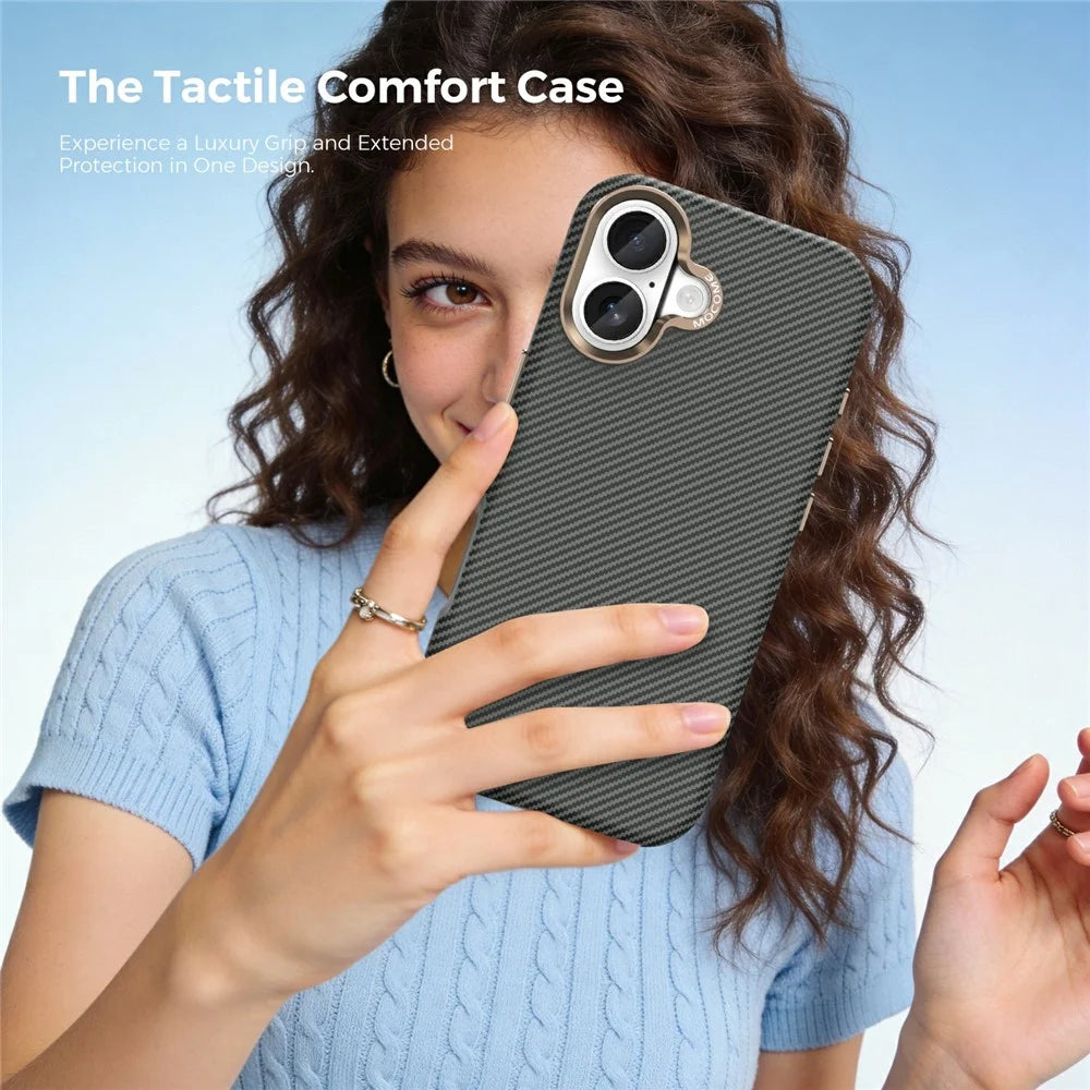 For iPhone 17 Case Compatible with MagSafe Carbon Fiber Texture Shockproof Leather TPU PC Protective Cover - Grey - 7