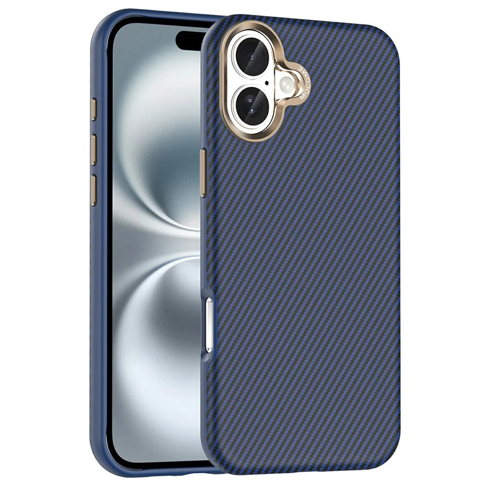 For iPhone 16 Plus Case Compatible with MagSafe Carbon Fiber Texture Shockproof Leather TPU PC Protective Cover - Sapphire - 1