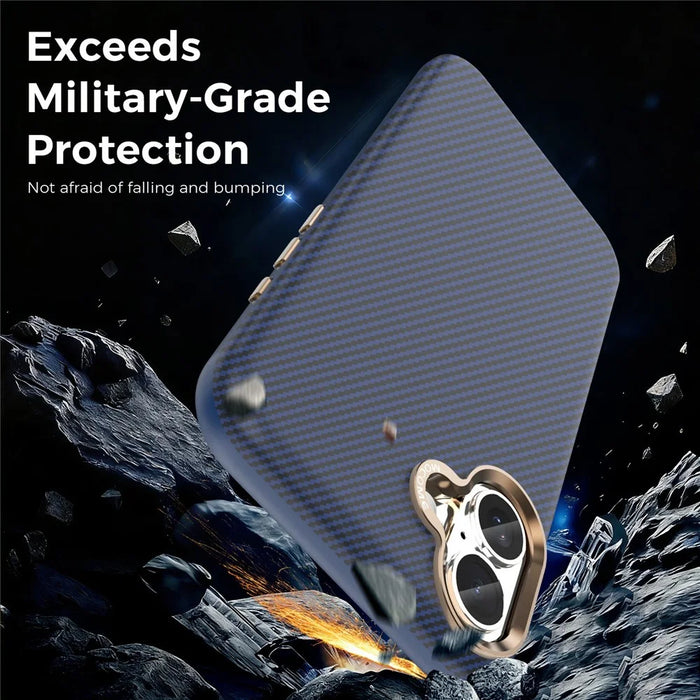 For iPhone 16 Plus Case Compatible with MagSafe Carbon Fiber Texture Shockproof Leather TPU PC Protective Cover - Sapphire - 5