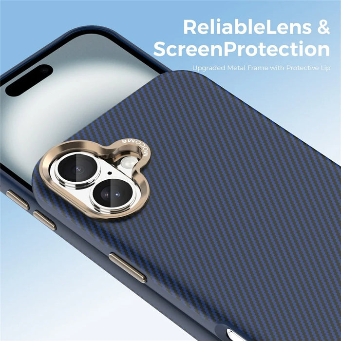 For iPhone 16 Plus Case Compatible with MagSafe Carbon Fiber Texture Shockproof Leather TPU PC Protective Cover - Sapphire - 6