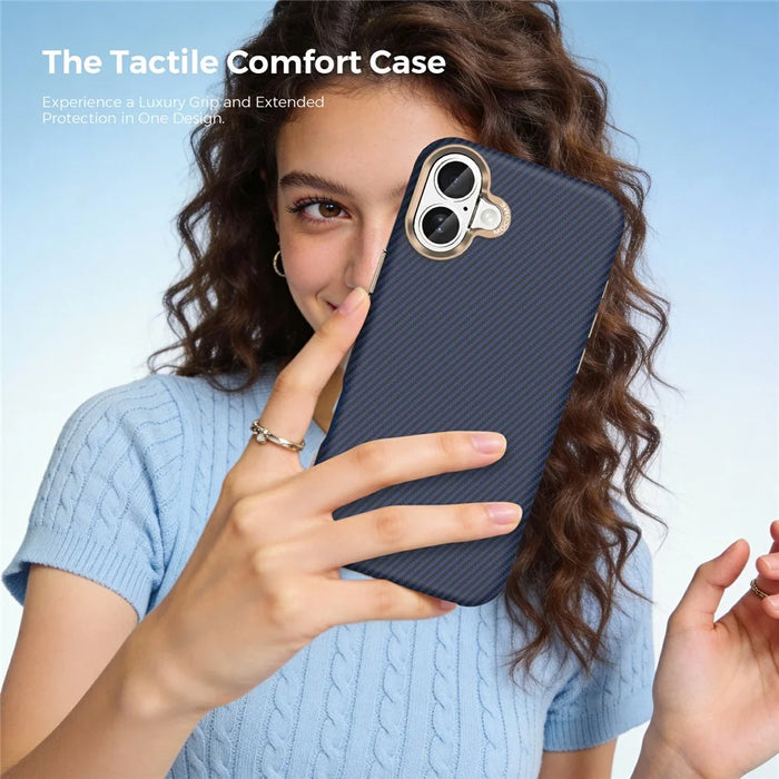 For iPhone 16 Plus Case Compatible with MagSafe Carbon Fiber Texture Shockproof Leather TPU PC Protective Cover - Sapphire - 7