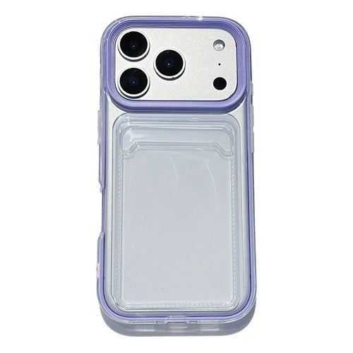 For iPhone 17 Pro Clear Case with Transparent Card Holder Shockproof PC TPU Protective Cover - Purple - 1