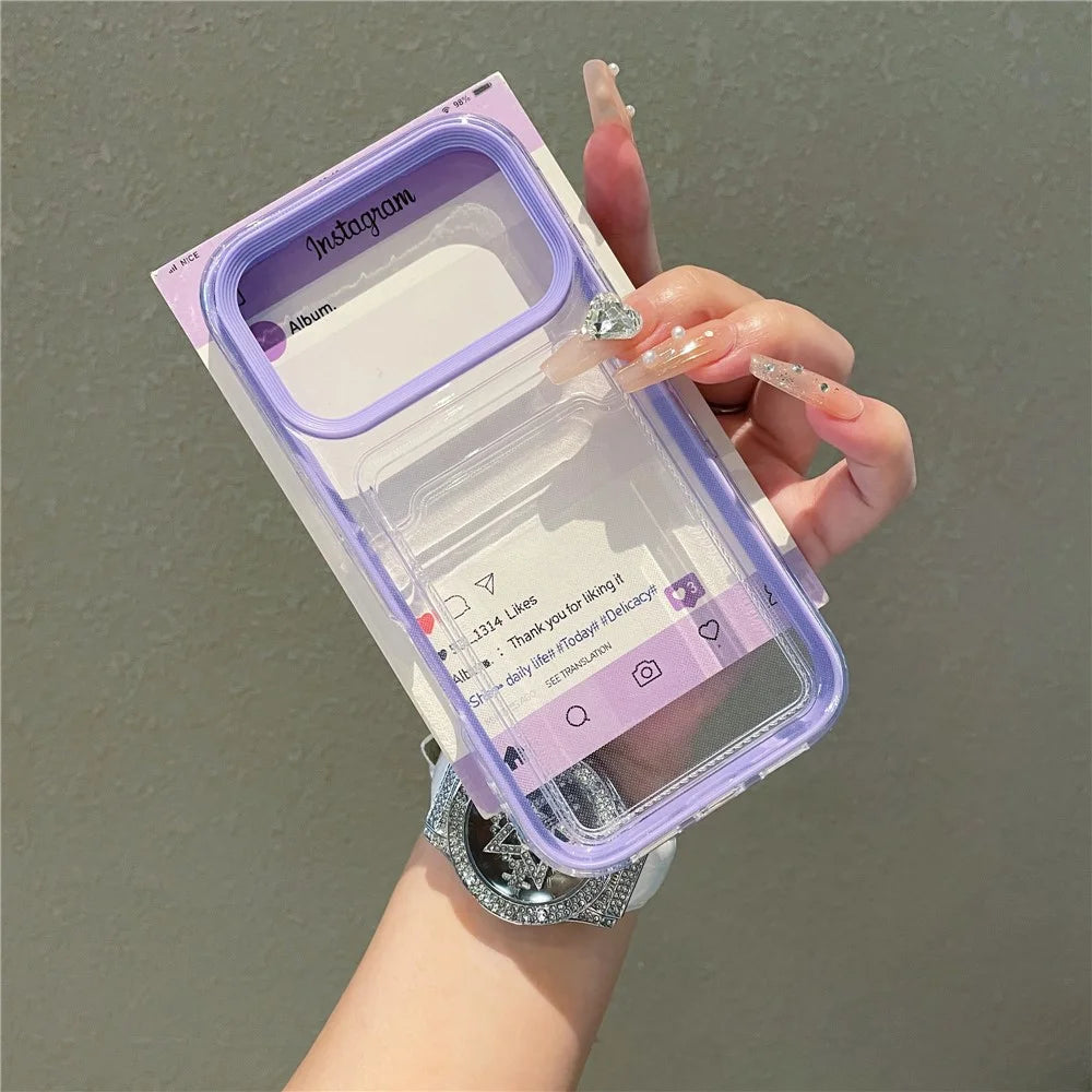 For iPhone 17 Pro Clear Case with Transparent Card Holder Shockproof PC TPU Protective Cover - Purple - 2