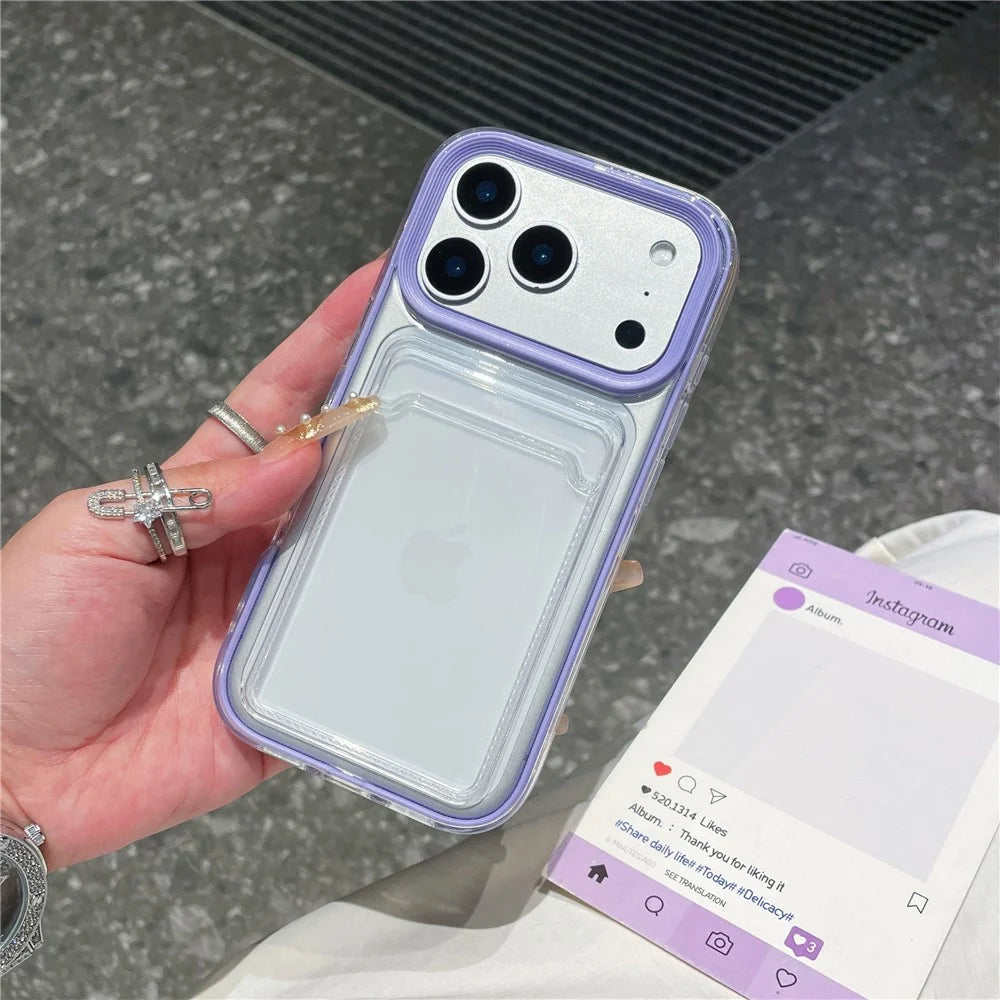 For iPhone 17 Pro Clear Case with Transparent Card Holder Shockproof PC TPU Protective Cover - Purple - 3
