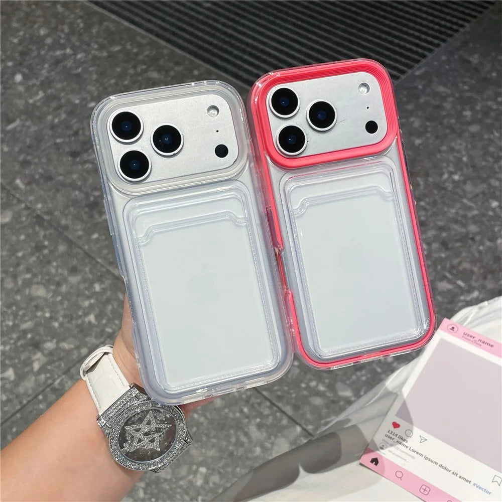 For iPhone 17 Pro Clear Case with Transparent Card Holder Shockproof PC TPU Protective Cover - Purple - 4