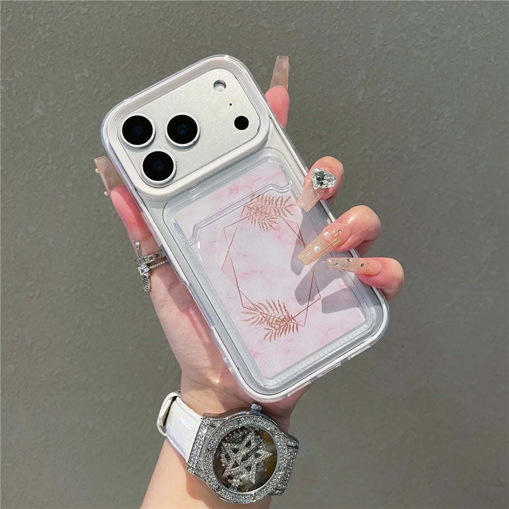 For iPhone 17 Pro Clear Case with Transparent Card Holder Shockproof PC TPU Protective Cover - Purple - 5