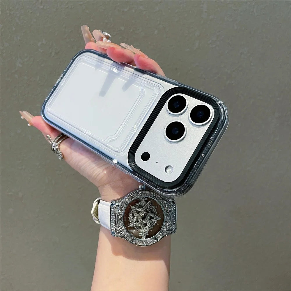For iPhone 17 Pro Clear Case with Transparent Card Holder Shockproof PC TPU Protective Cover - Purple - 6
