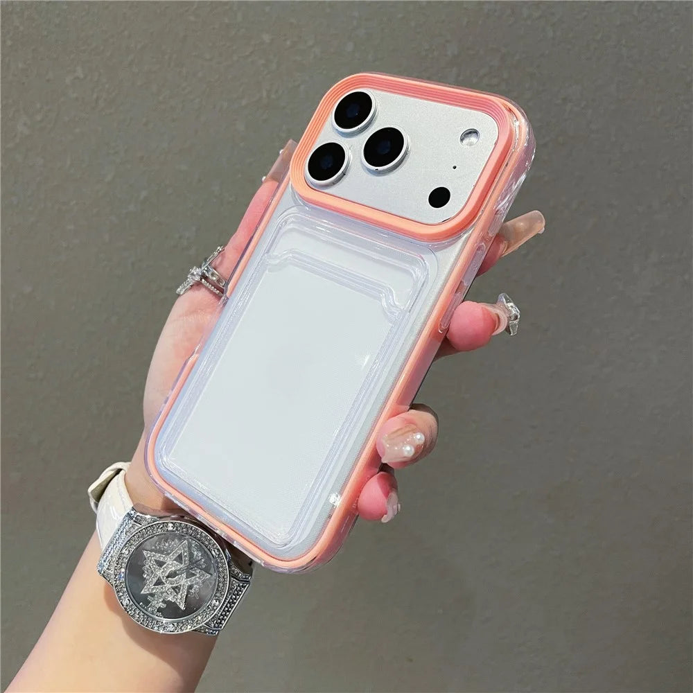 For iPhone 17 Pro Clear Case with Transparent Card Holder Shockproof PC TPU Protective Cover - Purple - 7