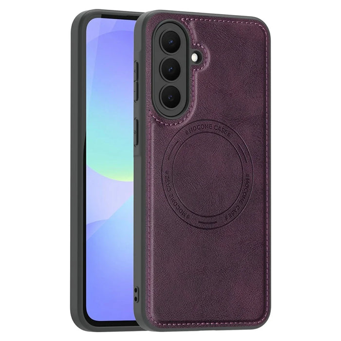 For Samsung Galaxy A37 5G Magnetic Case Leather Back Phone Cover - Dark Purple - 1
