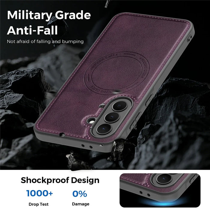 For Samsung Galaxy A37 5G Magnetic Case Leather Back Phone Cover - Dark Purple - 4