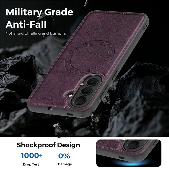 For Samsung Galaxy A57 5G Magnetic Case Leather Back Phone Cover - Dark Purple - 4