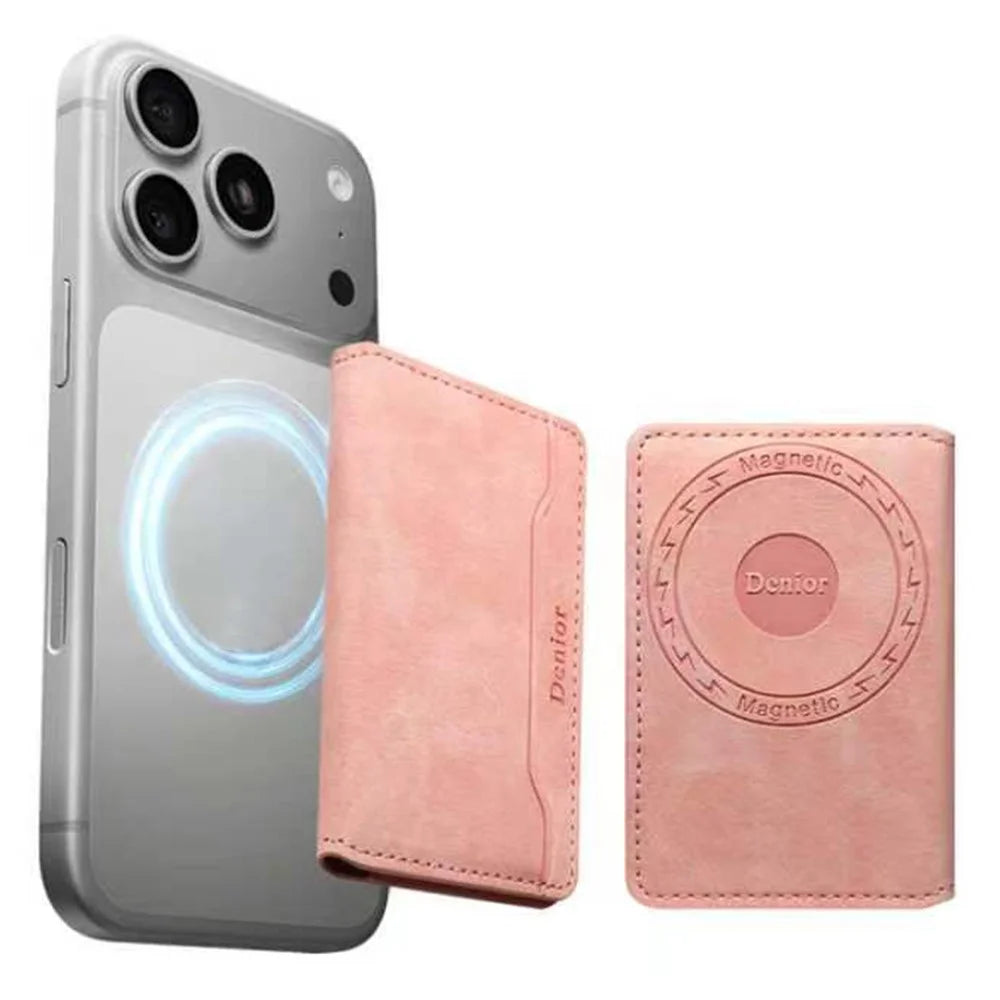 DENIOR V08+1 Vintage Magnetic Phone Card Wallet PU Leather Stand Holder - Pink - 1