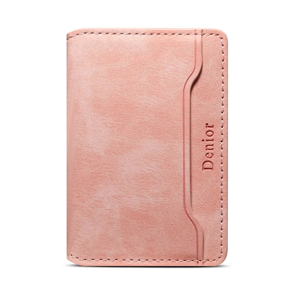 DENIOR V08+1 Vintage Magnetic Phone Card Wallet PU Leather Stand Holder - Pink - 2