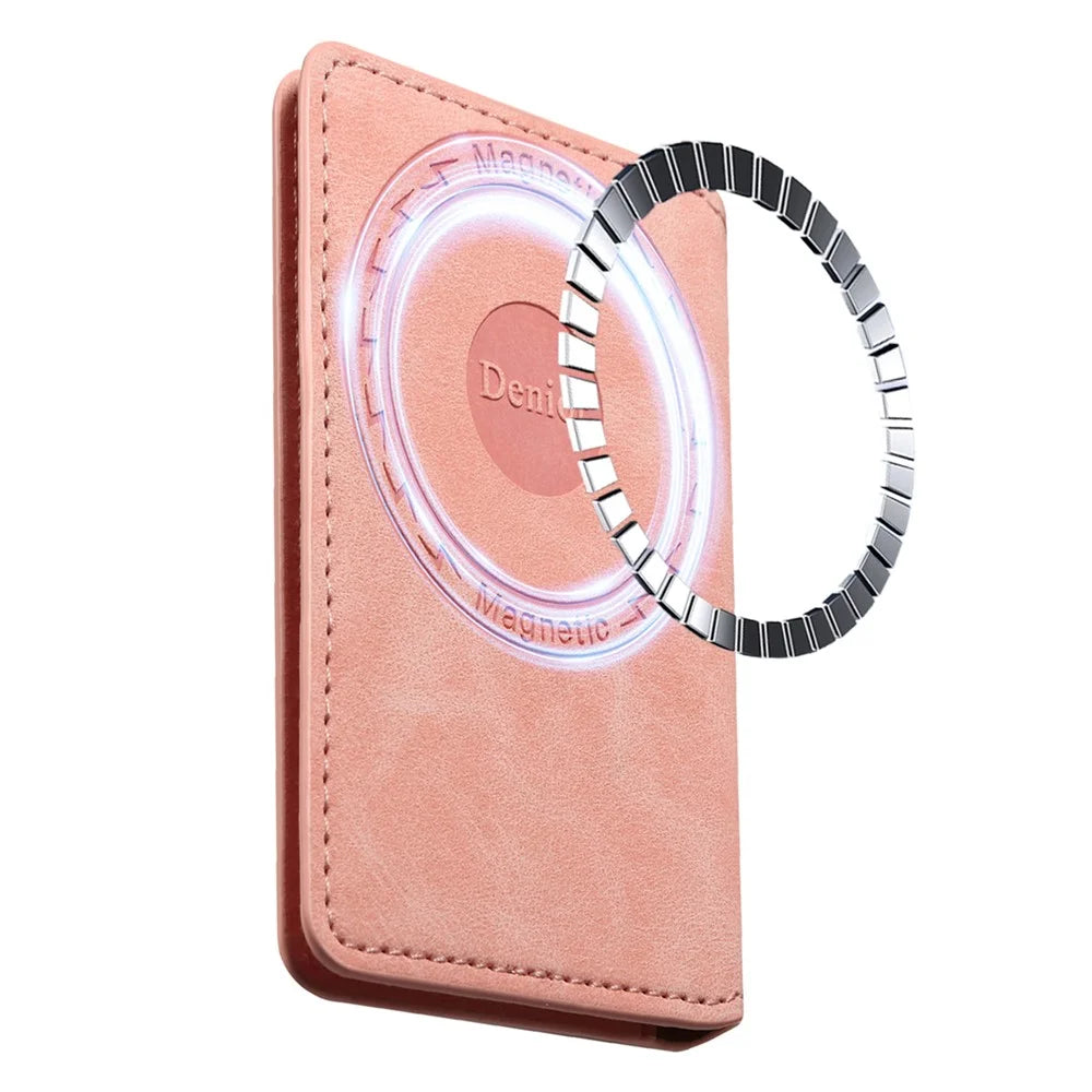 DENIOR V08+1 Vintage Magnetic Phone Card Wallet PU Leather Stand Holder - Pink - 6