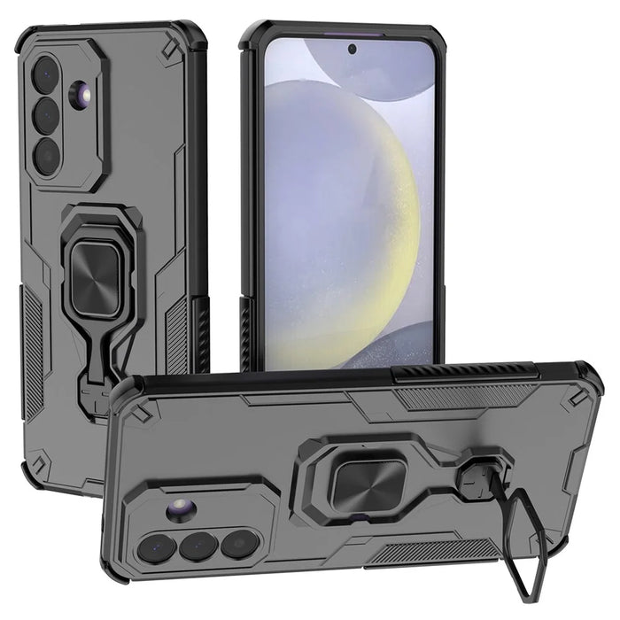 For Samsung Galaxy A37 5G Case Rotatable Ring Kickstand PC + TPU Shockproof Phone Cover - Black - 1