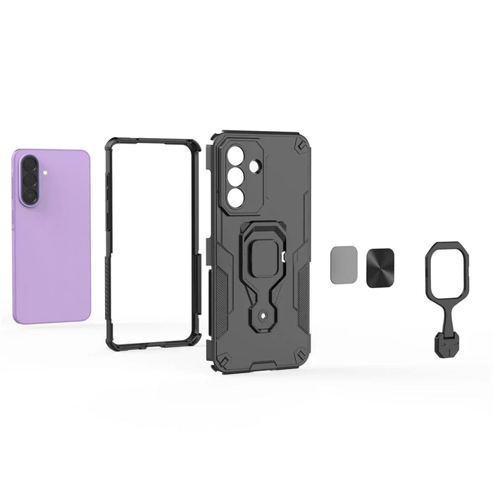 For Samsung Galaxy A37 5G Case Rotatable Ring Kickstand PC + TPU Shockproof Phone Cover - Black - 6