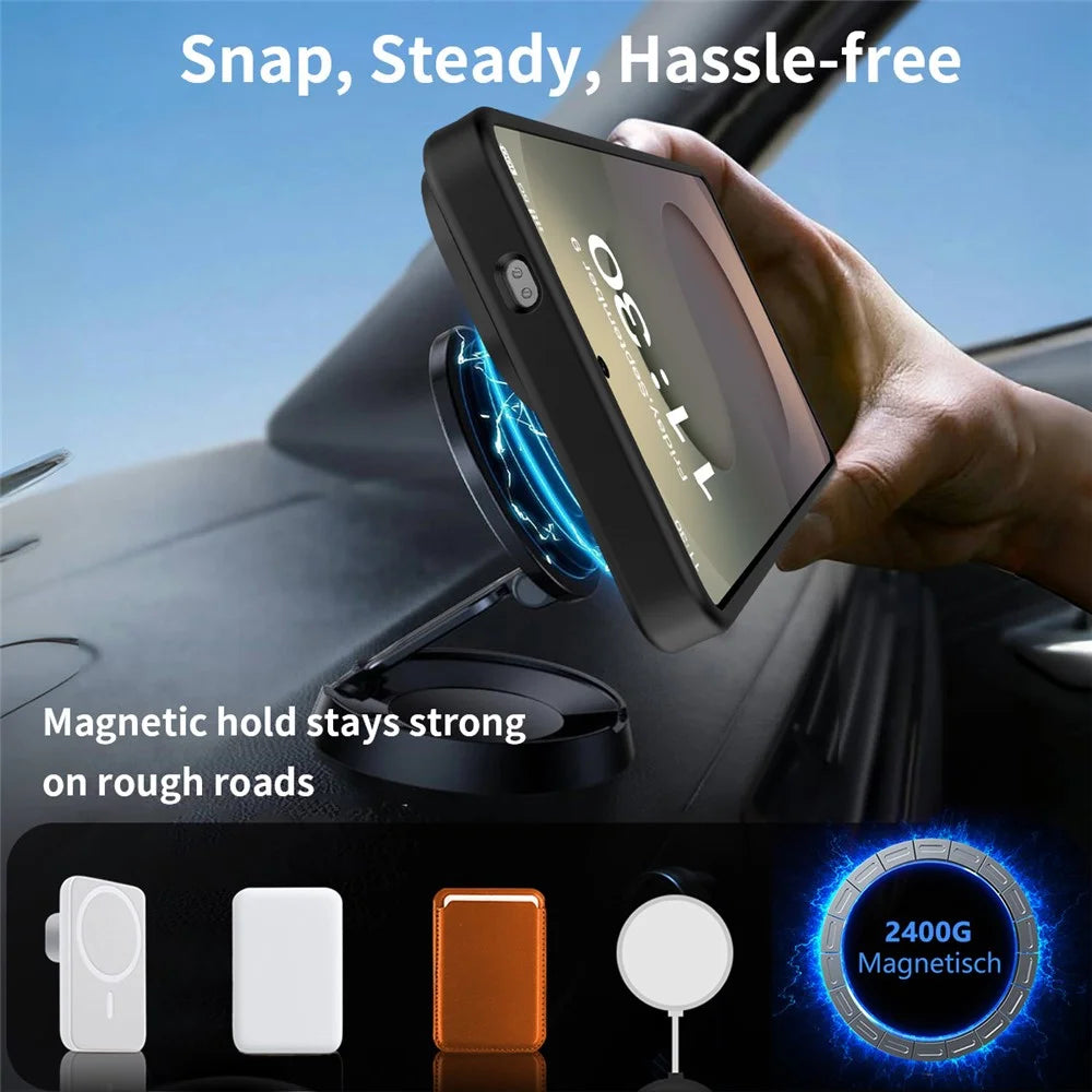 For Samsung Galaxy S26 Ultra Magnetic Case Kickstand Slim TPU PC Cover with Tempered Glass Screen Protector - Black - 6
