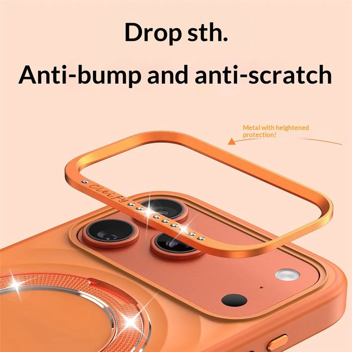 For iPhone 17 Pro Max Magnetic Case with 360° Rotating Ring Stand Wave Ripple Cover + Tempered Glass Screen Protector - Orange - 4
